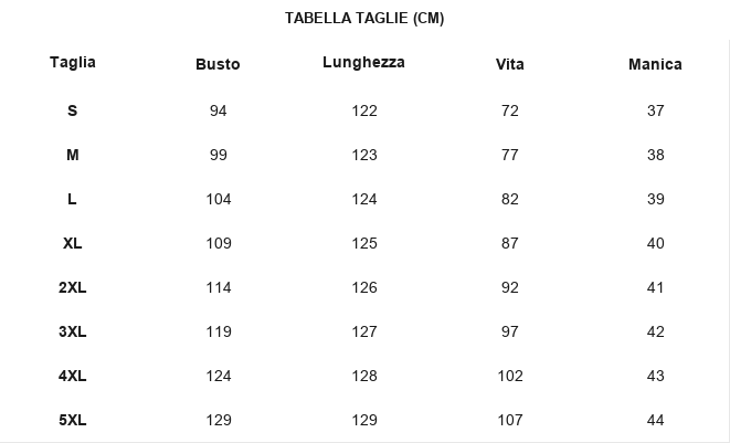 TABELLA TAGLIE
