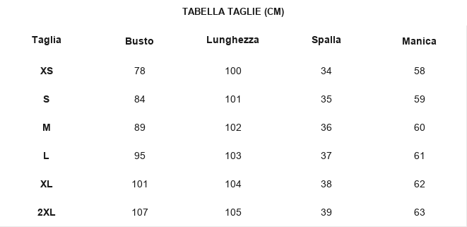 TABELLA TAGLIE