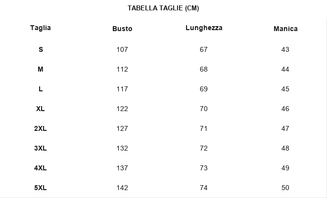TABELLA TAGLIE
