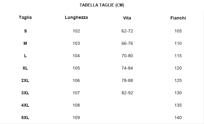 TABELLA TAGLIE
