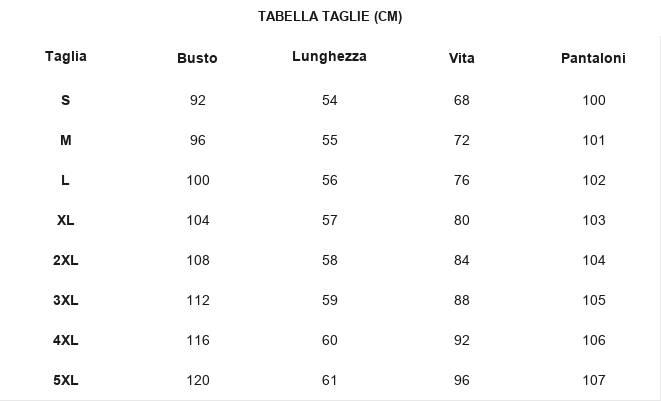 TABELLA TAGLIE