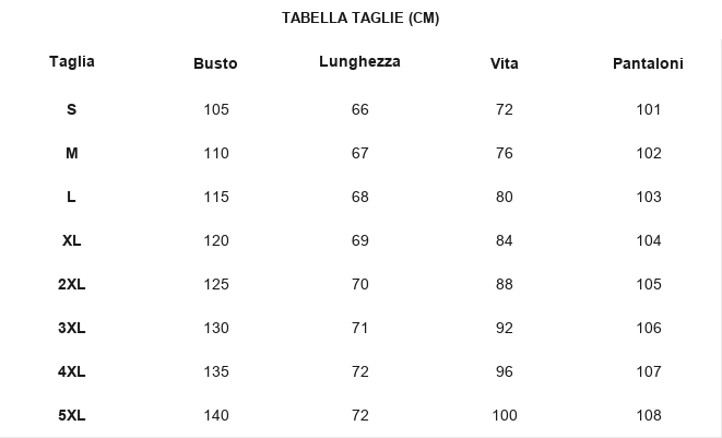 TABELLA TAGLIE