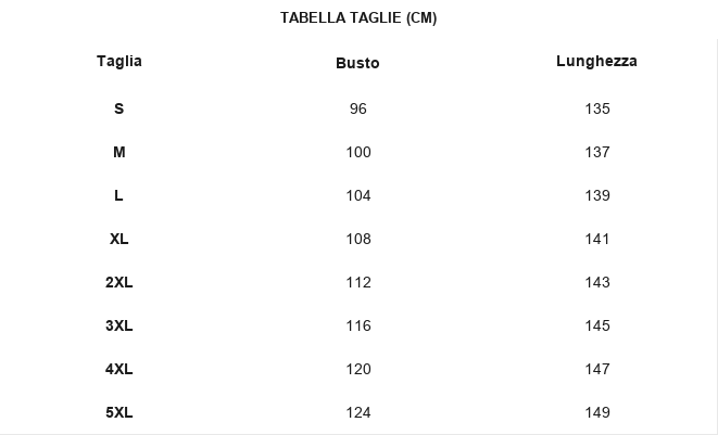 TABELLA TAGLIE