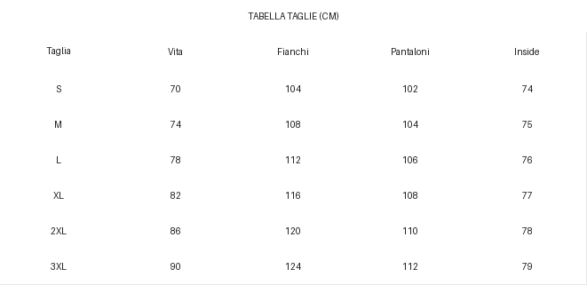 TABELLA TAGLIE