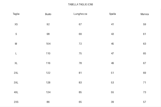 TABELLA TAGLIE