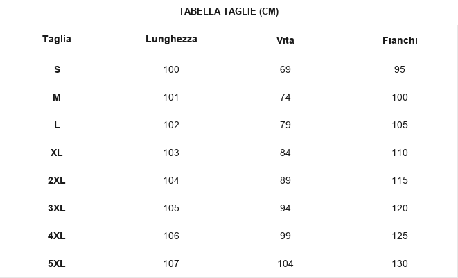 TABELLA TAGLIE